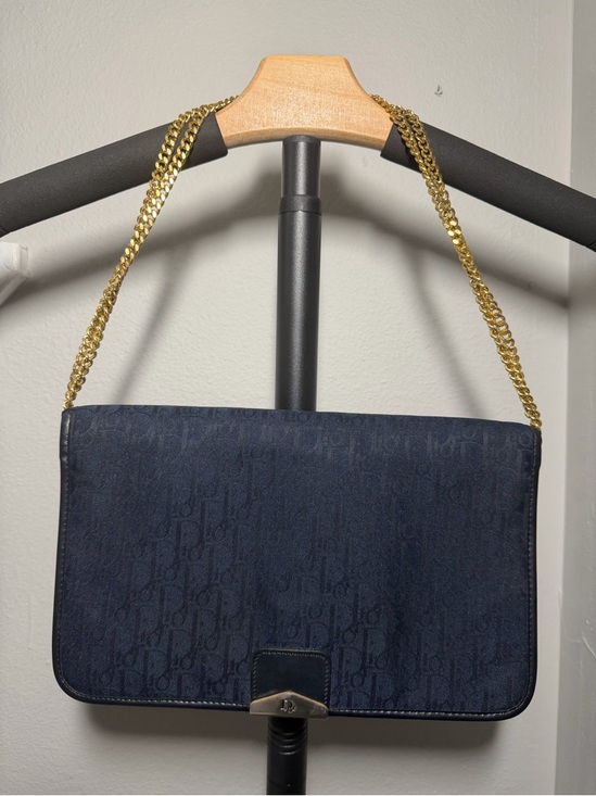 Dior Handbags - Vintage Christian Dior Navy Trotter mono canvas envelope bag w chain COA
